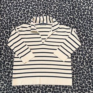 Tuckernuck Cream and Navy Striped Collared Sweater
